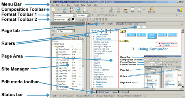 KompoZer screen layout